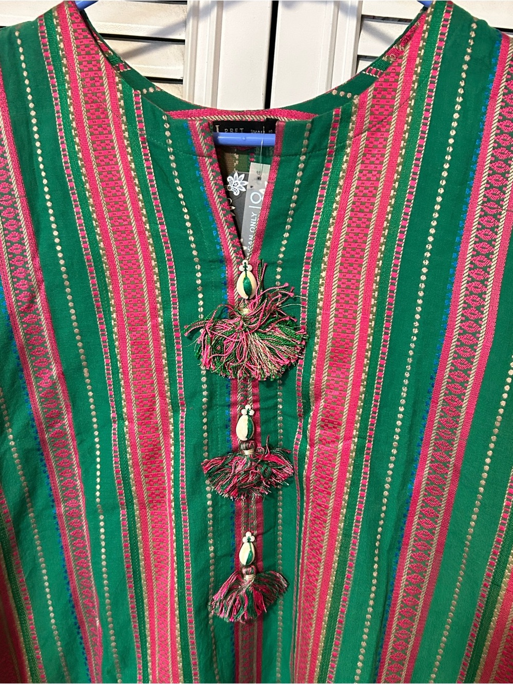J.Pret Green Striped Women’s Kurta Set with Matching Trousers & dopatta. Size S - Picture 3 of 8
